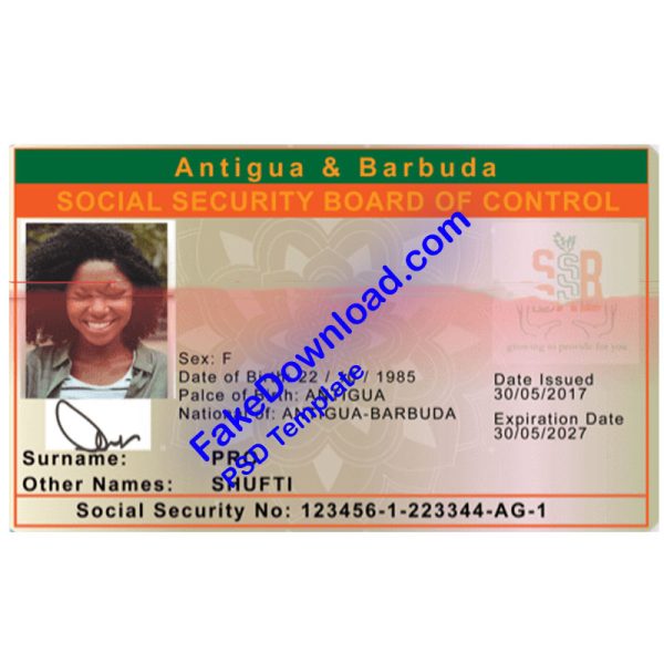 Antigua and Barbuda national id card (psd)